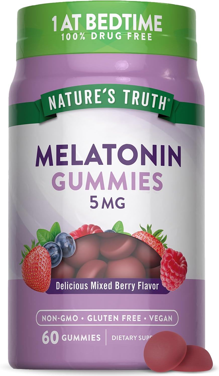 Nature's Truth Melatonin Gummies 5mg | 60 Count | Mixed Berry Flavor | Vegan, Non-GMO & Gluten Free Supplement — image 1