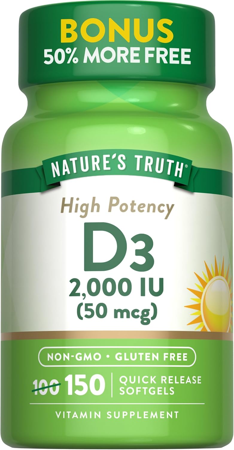 Nature's Truth Vitamin D3 2000 IU Softgels for Adults | 150 Count | High Potency | Non-GMO and Gluten Free Supplement — image 1